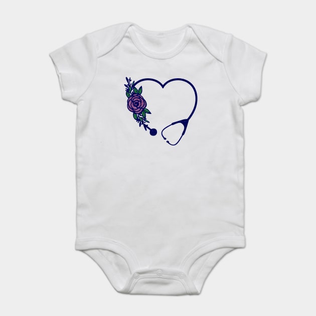 Stethoscope Heart Flower Colors Glittery Baby Bodysuit by creative